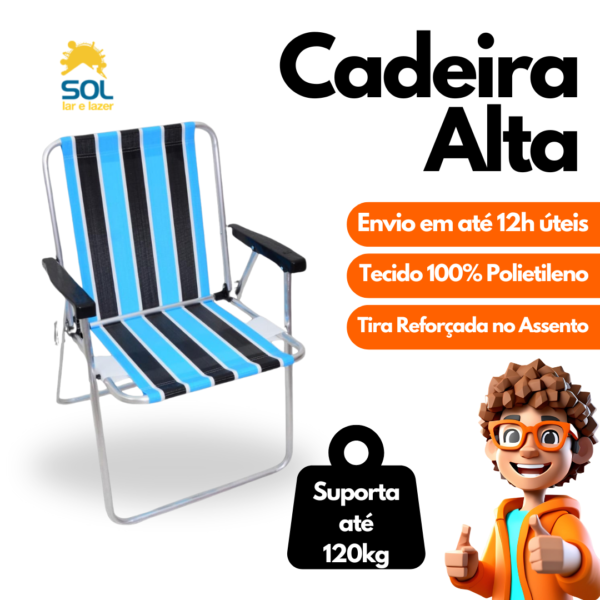 Cadeira de Praia Alta em Alumínio Resistência e Conforto para você Suporta Até 120kg Cores Variadas - Image 3