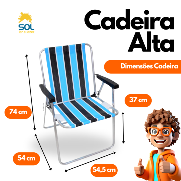 Cadeira de Praia Alta em Alumínio Resistência e Conforto para você Suporta Até 120kg Cores Variadas - Image 5