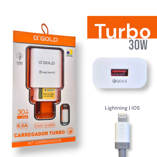 Carregador Celular Lightning iPhone Turbo 30w Cabo 1m + Fonte