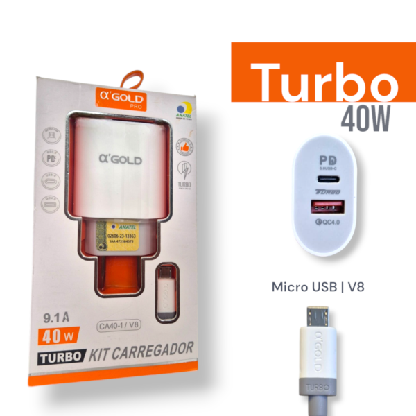 Carregador Celular Micro USB V8 Turbo 40w Cabo 1m + Fonte