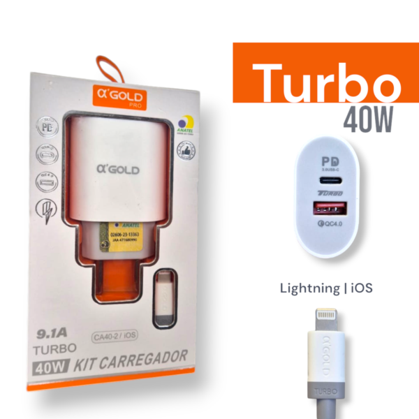 Carregador Celular Tipo C iPhone Samsung Turbo 40w Cabo 1m + Fonte