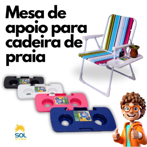 Mesa Portátil Cadeira de Praia Porta Objetos Copo Celular