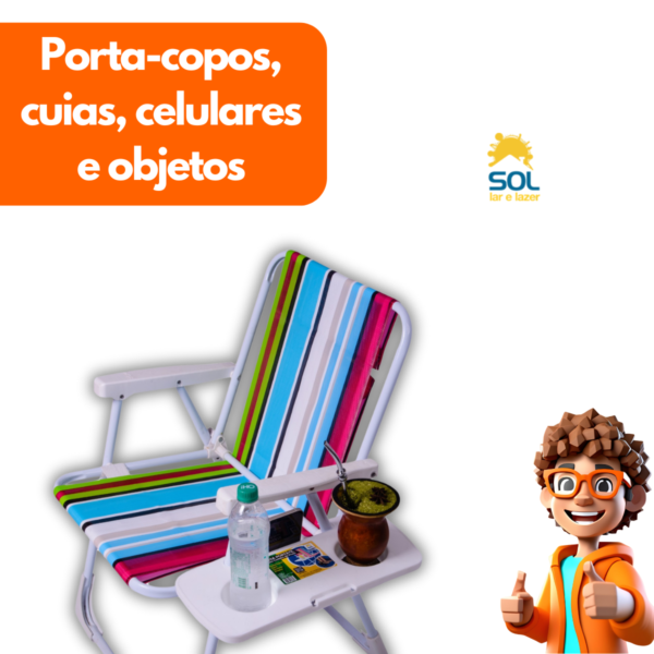 Mesa Portátil Cadeira de Praia Porta Objetos Copo Celular - Image 3