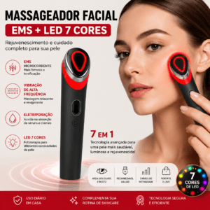 Caneta Massageador Coreano Facial e Área dos Olhos com EMS + LED 7 Cores Recarregável USB - Essencial Trends