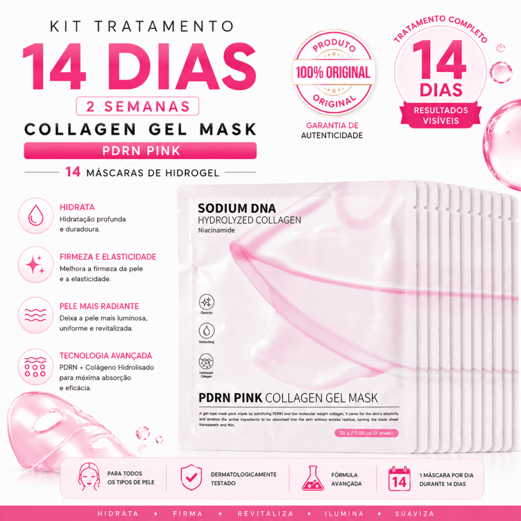 Kit 14 Máscaras Faciais Coreana Hidrogel Bio-Colágeno PDRN – Antirrugas, Firmadora e Hidratante - Essencial Trends