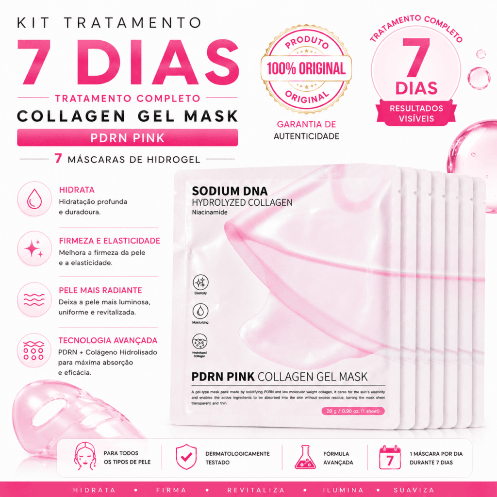 Kit 7 Máscaras Faciais Coreana Hidrogel Bio-Colágeno PDRN – Antirrugas, Firmadora e Hidratante - Essencial Trends