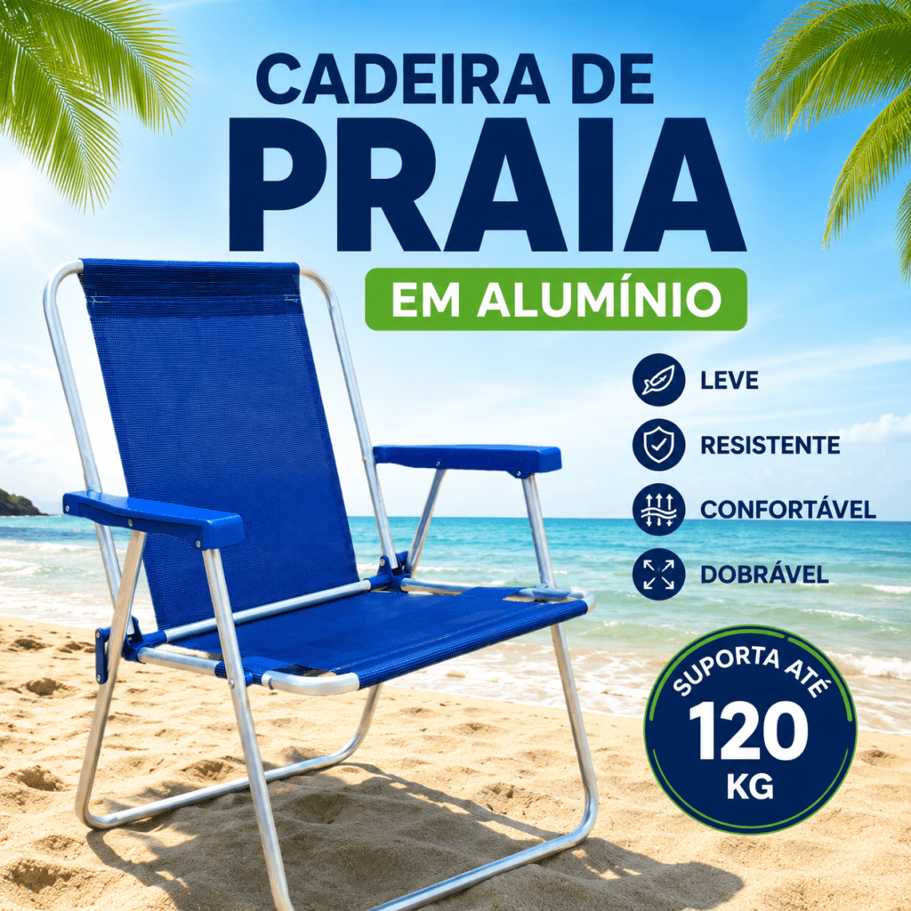 Cadeira de Praia Alta em Alumínio Tecido Liso Sannet - Essencial Trends