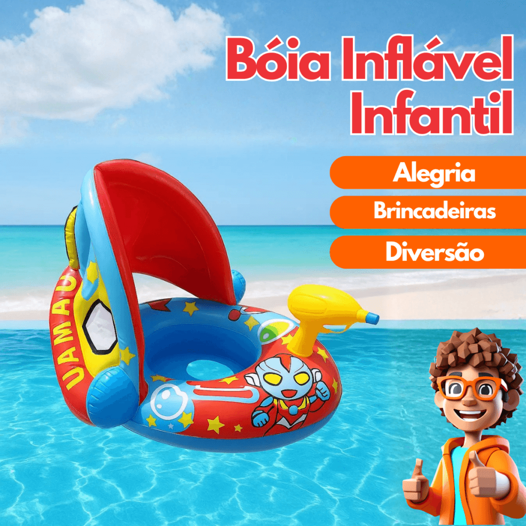 Boia Inflável Super Man com Protetor Solar - Essencial Trends