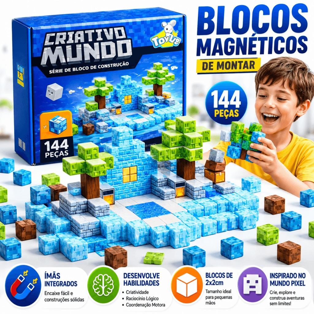 Blocos Magnéticos Mineblocks 144 Peças Tipo Minecraft - Essencial Trends
