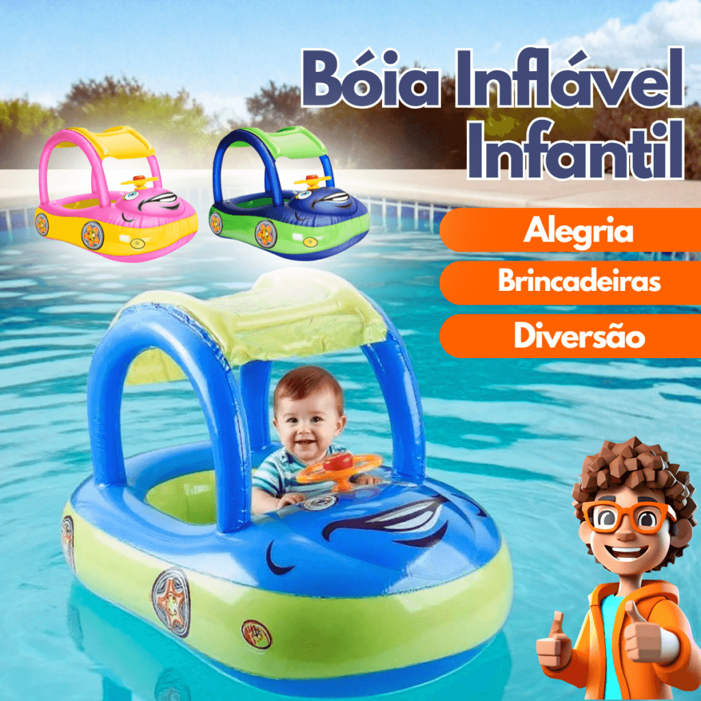 Boia Inflável Infantil Carrinho com Protetor Solar - Essencial Trends