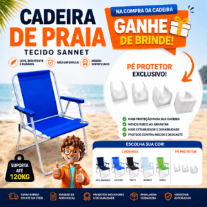 Kit Cadeira de Praia Alumínio Tecido Sannet e Sapatas Protetor de Pé - Essencial Trends