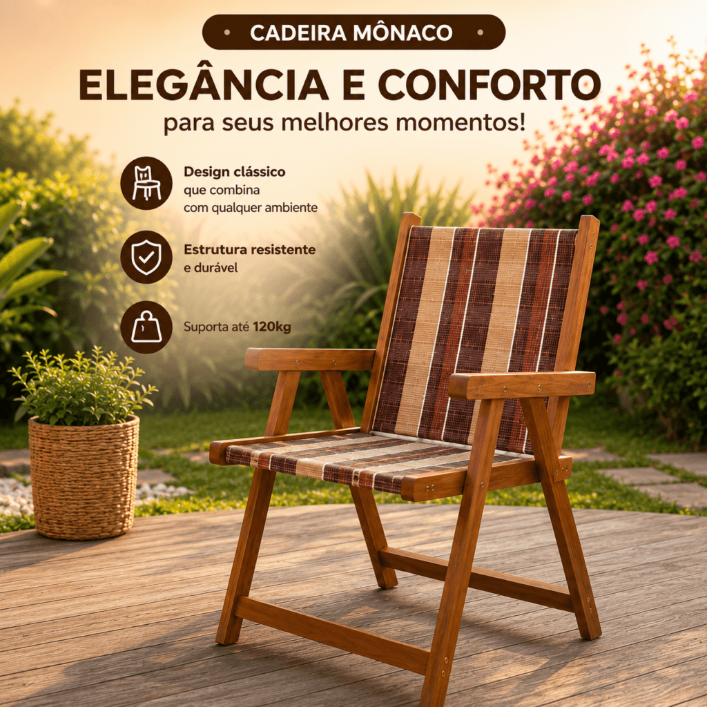 Conjunto 2 Cadeiras de Varanda Sacada, Piscina, Jardim em Madeira Dobrável Suporta 120kg Cor Marrom - Essencial Trends