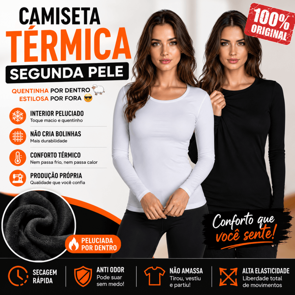 Camiseta Térmica Feminina Proteção UV Manga Longa Segunda Pele Blusa - Essencial Trends