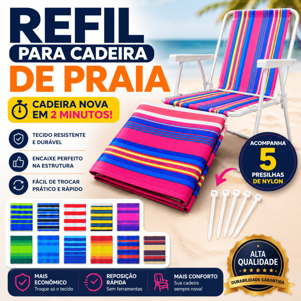 Capa Tela Refil Tecido de Cadeira de Praia - Troca Fácil e Rápida Suporta até 120kg - Essencial Trends