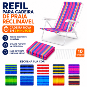 Kit Tela Refil Tecido Cadeira de Praia Reclinável Alta ou Deitar Regulável 2 em 1 - Essencial Trends
