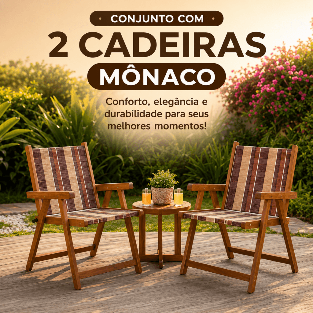 Conjunto 2 Cadeiras de Varanda Sacada, Piscina, Jardim em Madeira Dobrável Suporta 120kg Cor Marrom - Essencial Trends