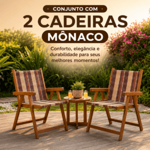 Conjunto 2 Cadeiras de Varanda Sacada, Piscina, Jardim em Madeira Dobrável Suporta 120kg Cor Marrom - Essencial Trends