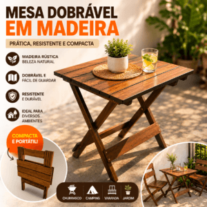 Mesa Dobrável de Madeira Maciça - Essencial Trends