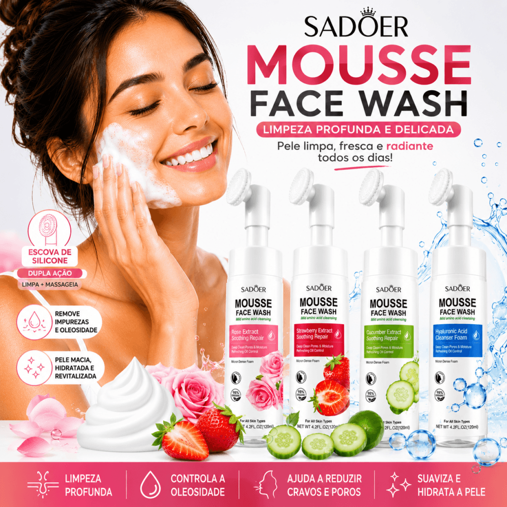 Sabonete Mousse de Limpeza Facial com Escova de Silicone 120ml - Essencial Trends