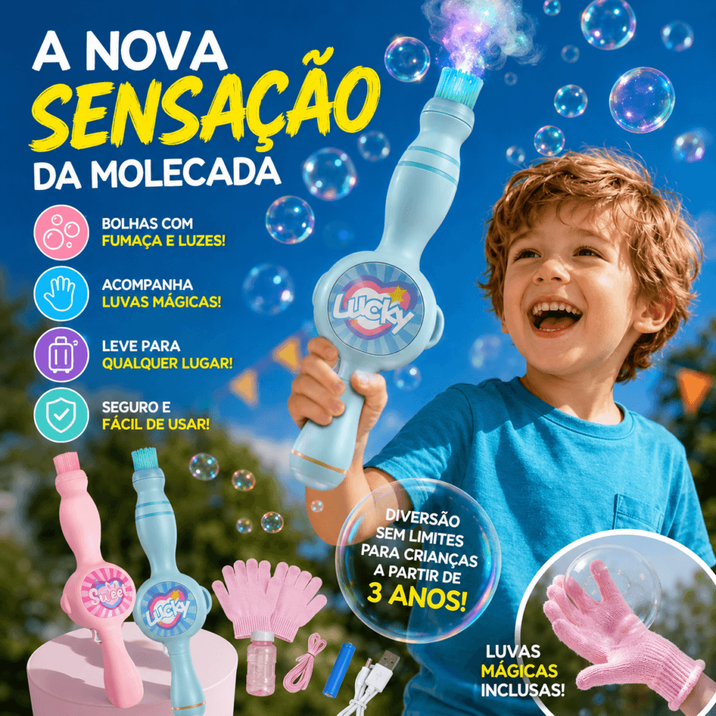 Brinquedo Bolha de Sabão e Fumaça Infantil Bubble Fog Wand Elétrica Portátil - Essencial Trends