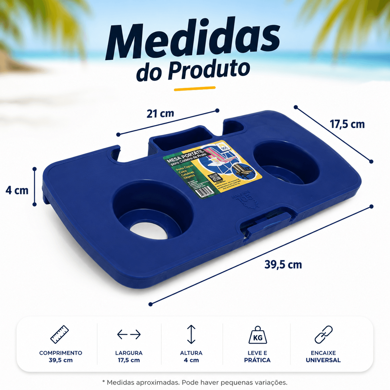 Mesa Portátil Apoio para Cadeira de Alumínio de Praia com Porta Objetos Copo Celular Cuia - Essencial Trends