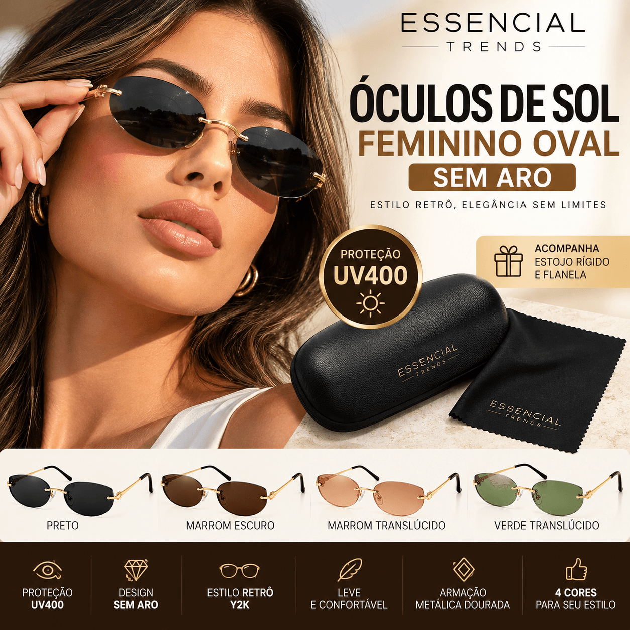 Óculos Ovais Sem Aro Estilo Retrô